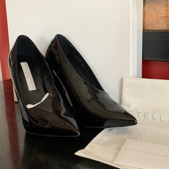 STELLA McCARTNEY Gloss Black Stiletto 5" Spike High Heels Glam NEW IN BOX! - Picture 16 of 16